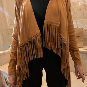 Brown ultra suede fringe jacket